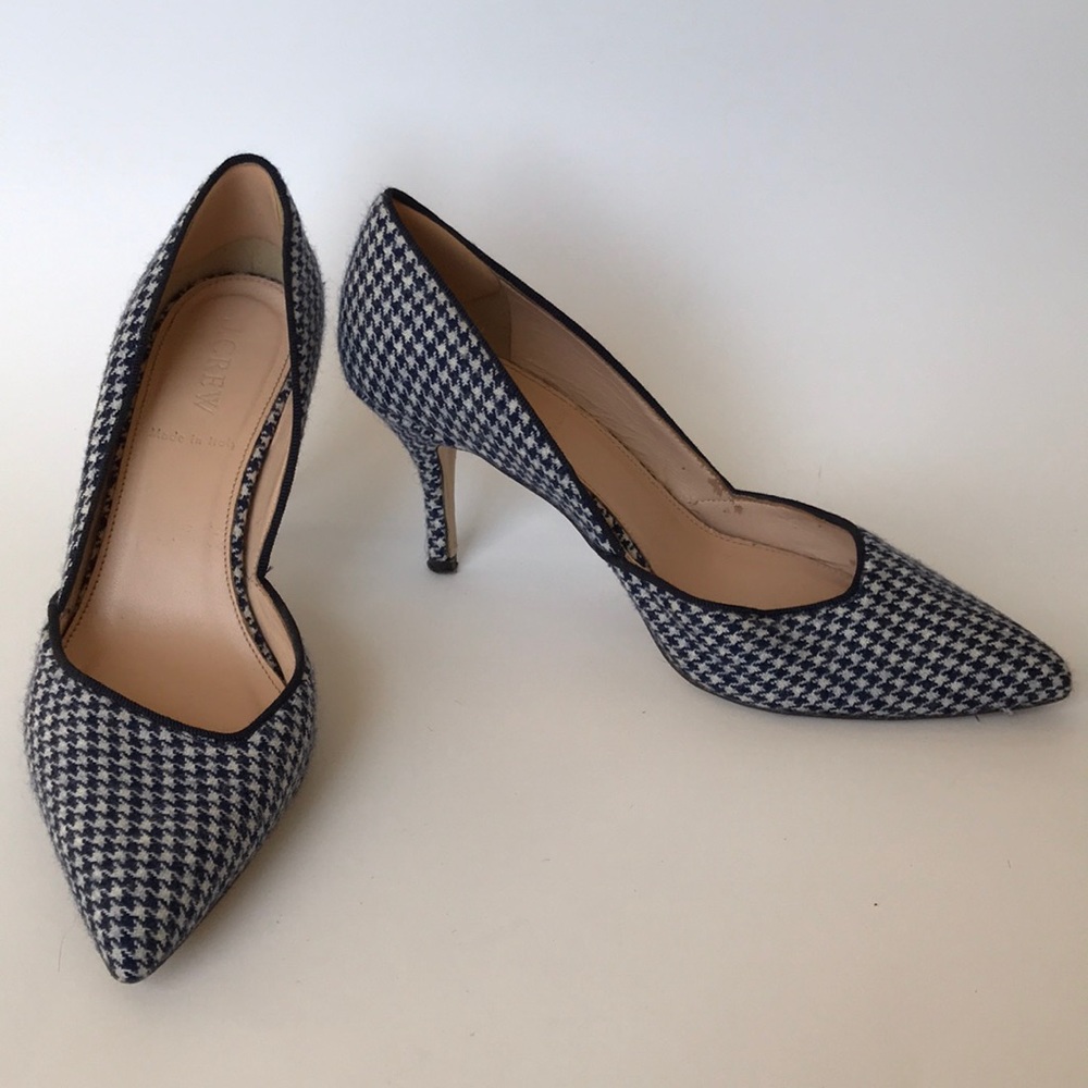 JCrew Navy & White Plaid Pointed Toe Heel Size 6